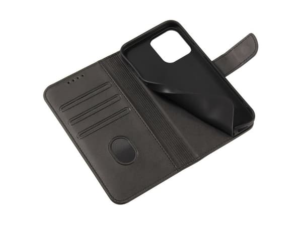 Lommebokdeksel med klaffstativ til iPhone 15 Pro Magnetveske - sort