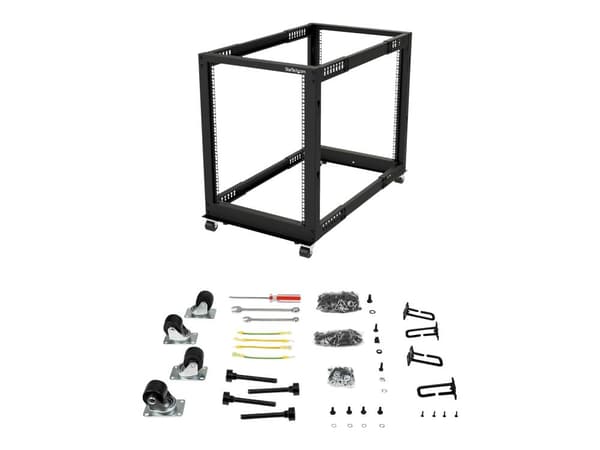 Startech 15U 19" Open Frame Server Rack, 4 Post Adjustable Depth 22-40" Mobile, Free Standing Rolling Network/Computer Equipment Data Rack, Dell Po...