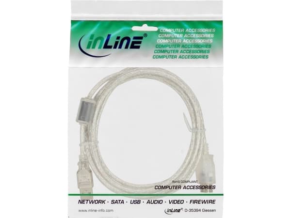 InLine 34618Q, 2 m, USB A, Hanstik/Hunstik, 480 Mbit/s, Transparent