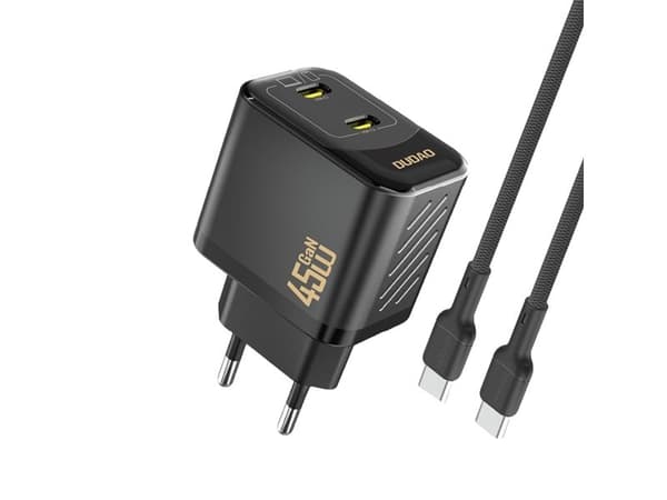 Dudao A28PCEU Adapter 45Watt 2xUSB-C (1m USB-C to USB-C cable included) Sort