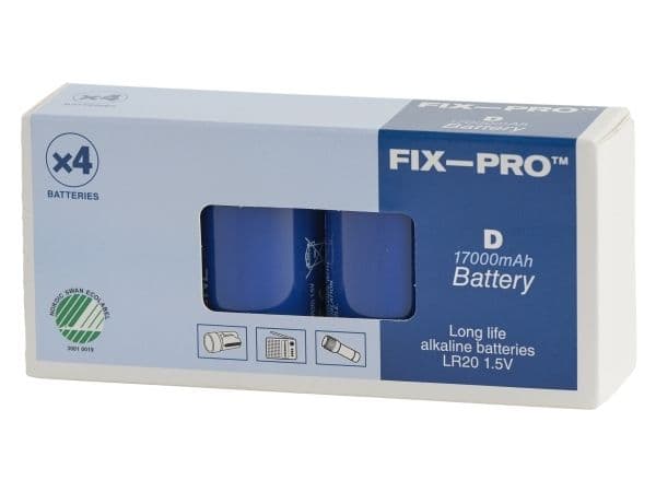 FIX-PRO BATTERI ALKALINE D LR20 LONG LIFE 4 STK
