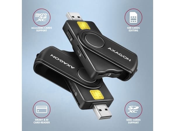 CRE-SMP2A ID-kortleser & SD/microSD/SIM-kort PocketReader USB