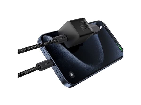 Baseus GaN5 mini 1C 30W lader EU + USB-C-kabel (cluster black)