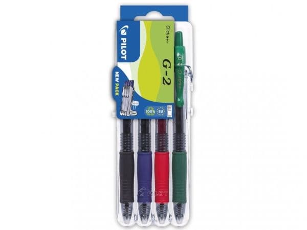 Pilot G-2 Gelpen w/click Set-2-Go 0,7 mm Basic ass. färger