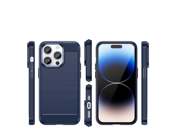 Carbon Case iPhone 14 Pro Max fleksibelt gel-etui med blå bakside
