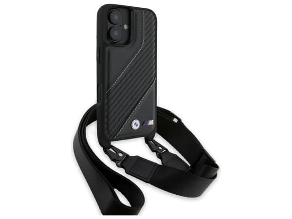 BMW M Edition Carbon Stripe & Strap-deksel til iPhone 16 - svart