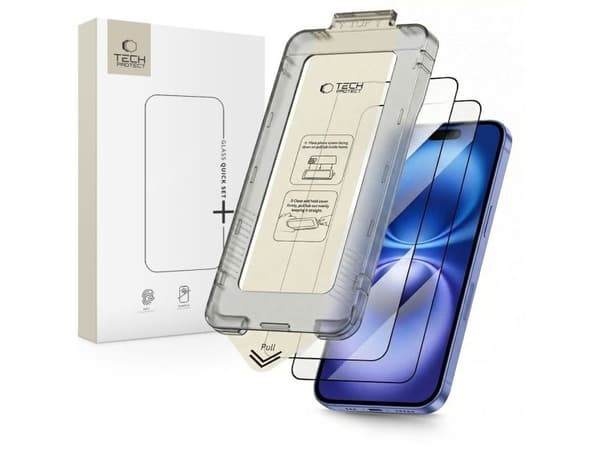 Tech-Protect herdet glass Tech-Protect Quick Set+ 2-pak til iPhone 15 / 16 svart