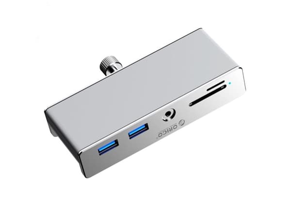 Orico USB-hub klemmontering USB-C / 2x USB-A 3.0 + SD&TF + 3,5 mm lyd - sølv