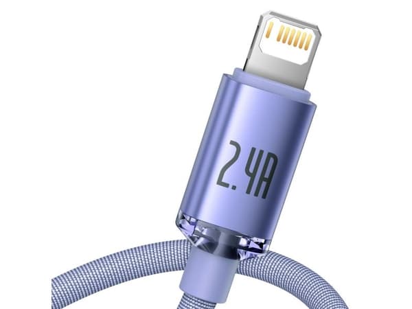 Baseus Crystal Shine, 2 m, Lightning, USB A, Hankjønn, Hankjønn, Fiolett
