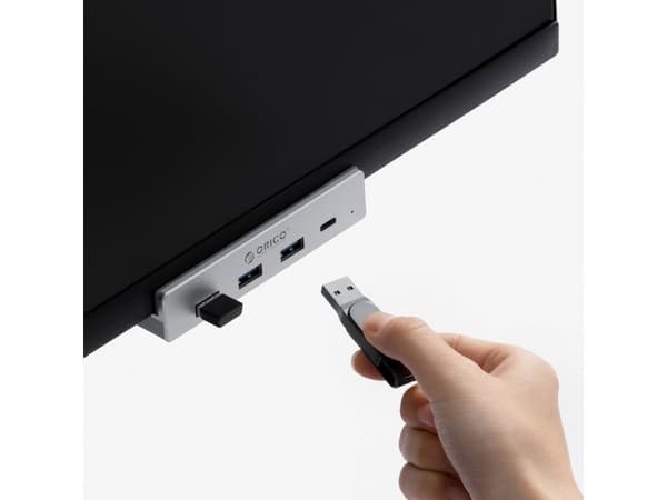 ORICO USB-hub klämmonterad input: USB-C / output: 3x USB-A 3.0 + 1x USB-C 3.0 - silver