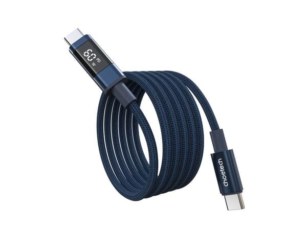 Choetech PD60W USB-C til USB-C-kabel med digitalt display 1,2 m nylon – blå