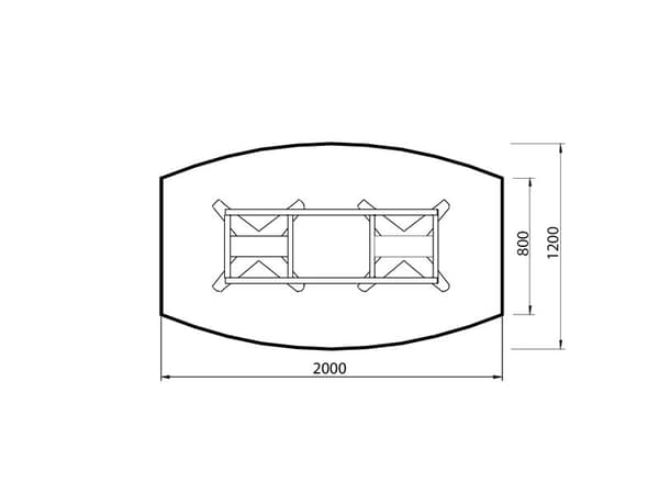 Konferencebord DNA, Hvid 2000x1200 mm bådformet, Sort understel