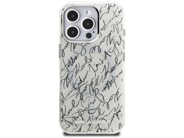 Karl Lagerfeld IML Karl Script Pattern MagSafe-skal för iPhone 16 Pro Max - vit