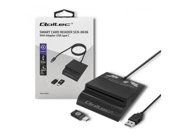 Qoltec Intelligent Smart ID SCR-0636 - SMART-kortleser - USB-C, USB 2.0