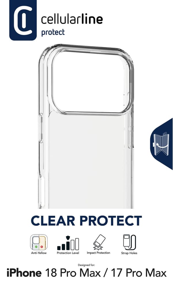 Cellularline CLEARDUOIPH18PRMT, Suojus, Apple, iPhone 18 Pro Max, 17,5 cm (6.9"), Läpinäkyvä