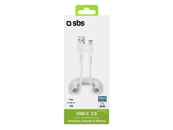 SBS TECABLETYPCS1W, 1 m, USB A, USB C, USB 2.0, Vit