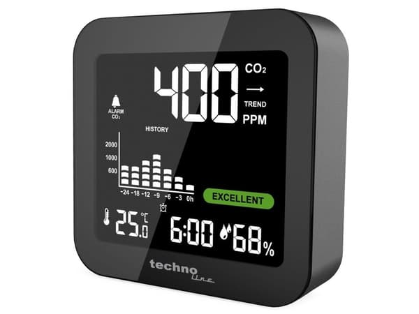 Technoline WL1025, Sort, Karbondioksid (CO2), Inne Termometer, Utendørs Barometer, Termometer, Termometer, 1 - 99%, -9,9 - 50 °C