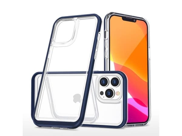 Clear 3-i-1 deksel til iPhone 14 Pro Max silikondeksel med ramme - blå