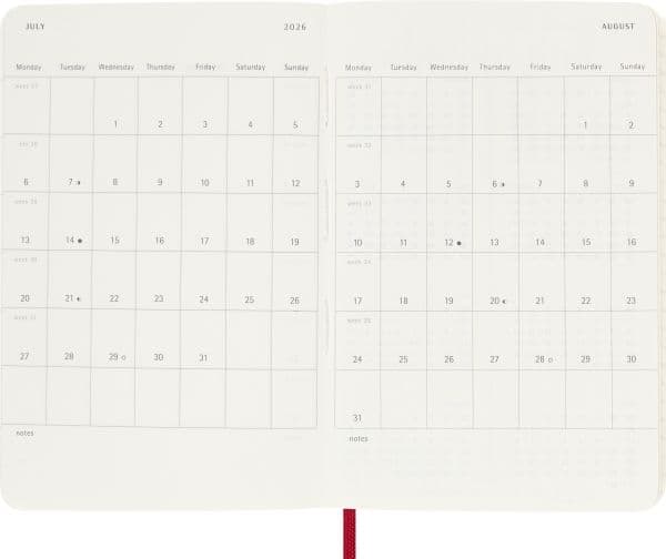 Classic Soft 12M Week Note Pocket Rød 2026