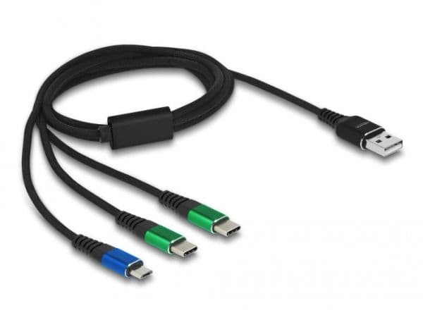 DeLOCK 87882, 1 m, USB A, 2 x USB C/Micro-USB B, USB 2.0, Musta, Sininen, Vihreä