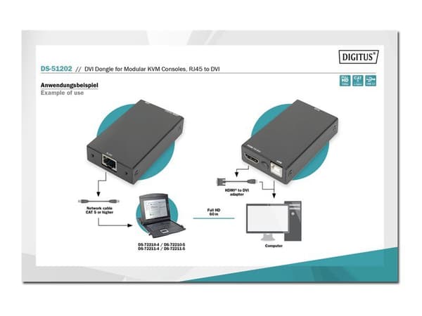 DIGITUS - KVM-utvider - USB - opp til 60 m