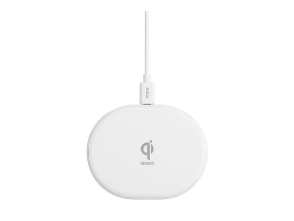 DELTACO - Trådlöst laddställ - USB-C, QI-certifierad - 10 watt - Fast Charge - vit