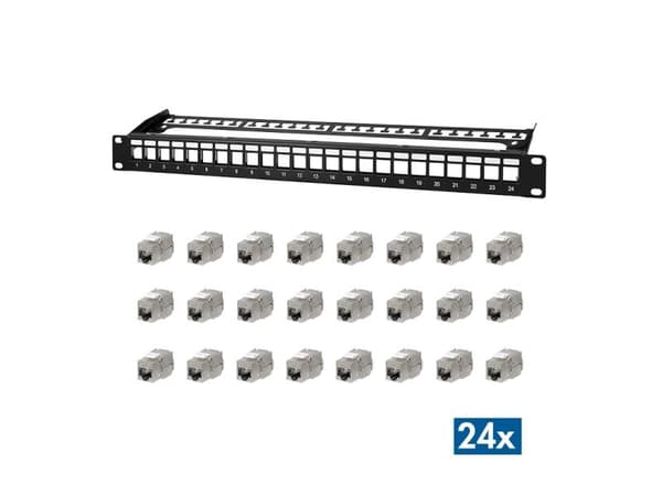 LogiLink Modular 24-port Cat.6A keystone patch panel, 1U, 19" rackmount, PrimeLine