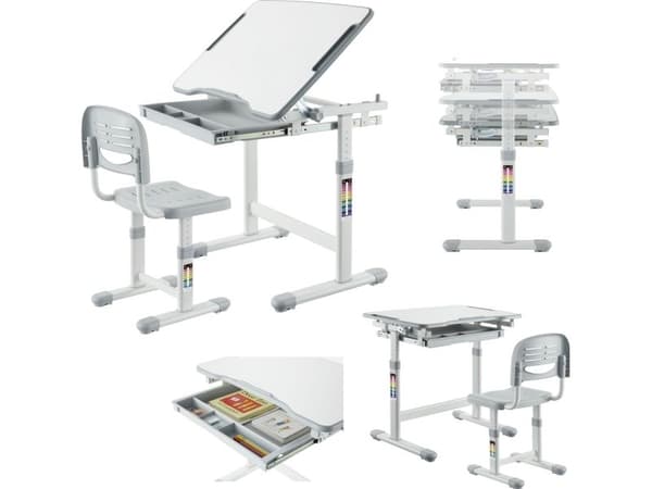 Mozos MOZOS DC-SET-GREY barnepult og justerbar stol for barn 2-12 år