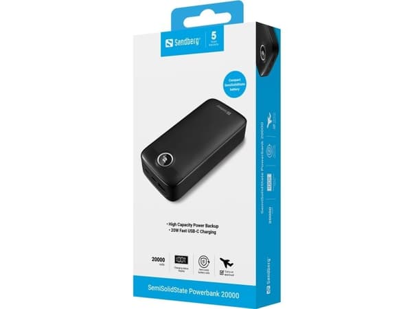 Sandberg 421-49, 20000 mAh, Semi-solid-state, 3,7 V, Svart
