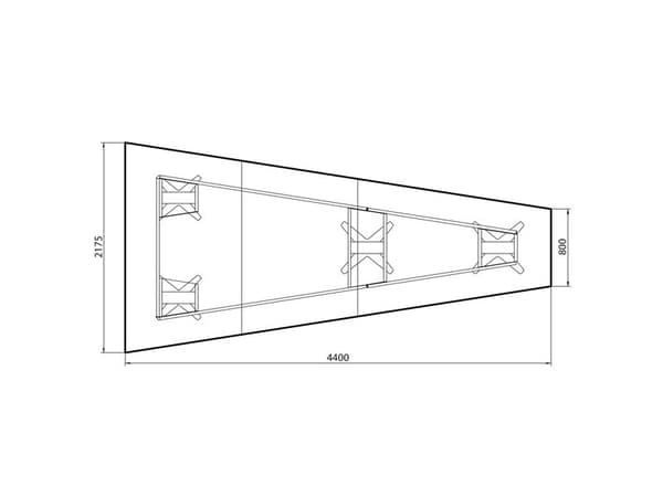 Konferencebord DNA, Lysgrå 4400x2175 mm trapezformet, Hvid understel