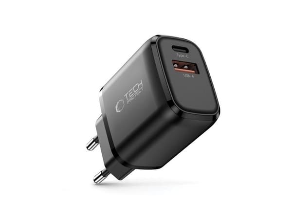 Tech-Protect NCA20 PD 20W / QC3.0 USB-A / USB-C vegglader - sort
