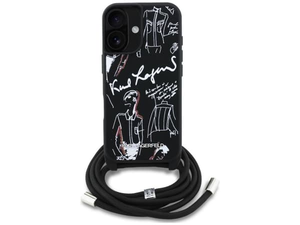 Karl Lagerfeld Crossbody Grained Pattern &amp; Logo Case for iPhone 16 - Black