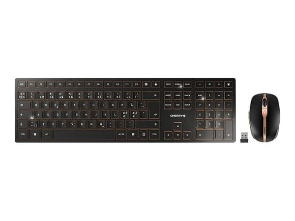 CHERRY DW 9100 SLIM, Langaton, RF Wireless + Bluetooth, Musta, Sisältää hiiren