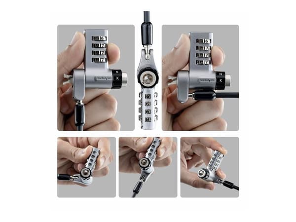 Startech - Lås för säkerhetskabel - 3-in-1, keyed alike/combination security cable lock, anti-theft - svart & silver - 2 m - TAA-kompatibel (paket ...
