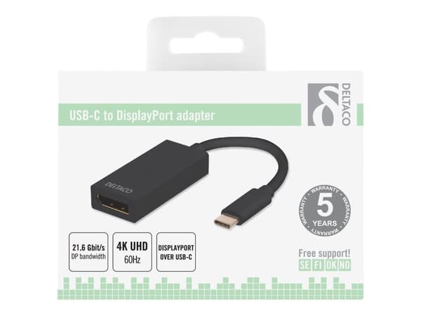 DELTACO USBC-DP - Ekstern videoadapter - USB-C 3.1 - DisplayPort - svart