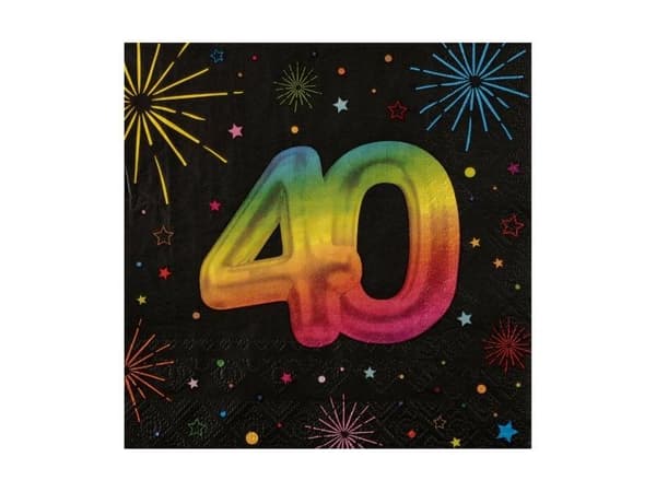 Sorte og regnbue servietter, 40 år