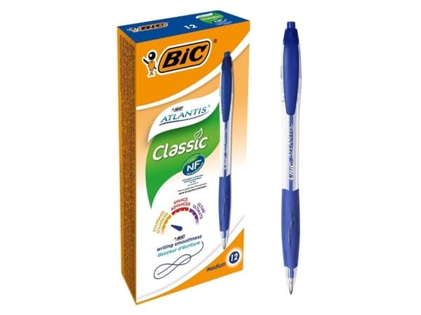 Kuglepen BIC Atlantis, medium, blå - (æske á 12 stk.)