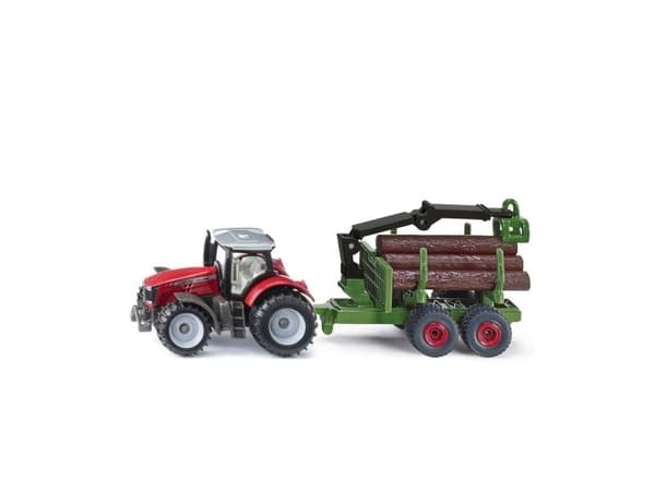 Siku Massey Ferguson med skogsvagn
