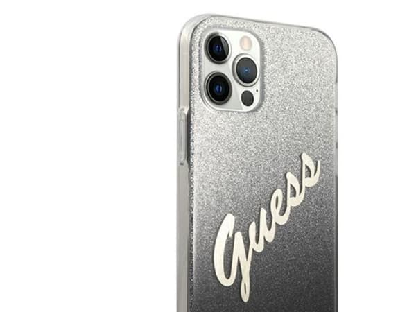 Guess GUHCP12LPCUGLSBK iPhone 12 Pro Max 6,7" sort/sort hardcase med glitter kaltevuus script