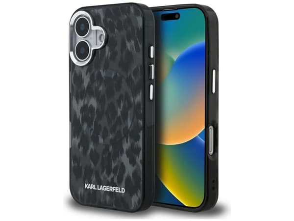 Karl Lagerfeld IML Leopard Pattern MagSafe Case for iPhone 16 - Black