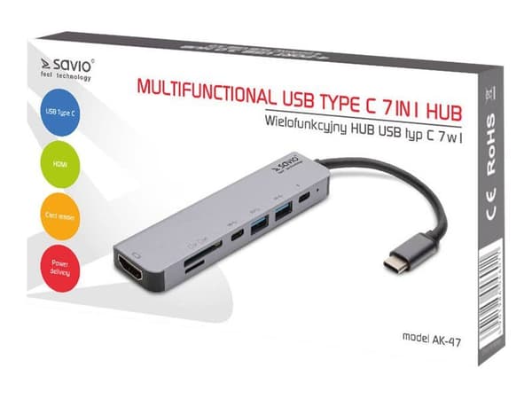 SAVIO AK-47 - Dokkingstasjon - USB-C - HDMI