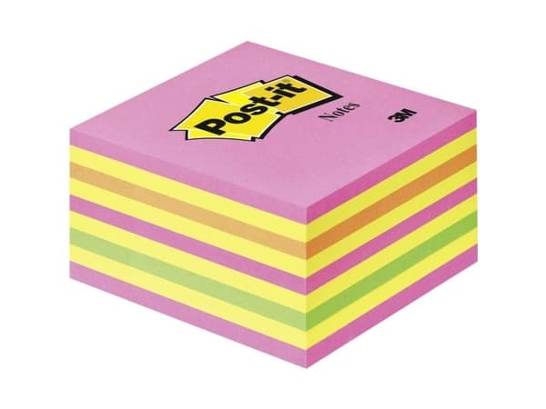 Post-it Notes kubblock, assorterade färger, 76 mm x 76 mm, 450 ark