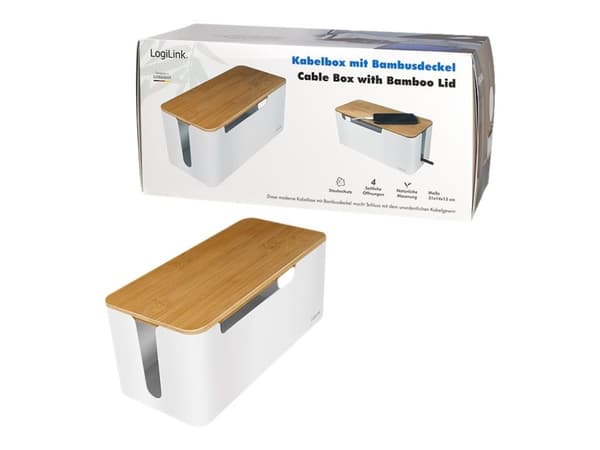 LogiLink - Kabelfördelare - med bambulock - bambu, vit