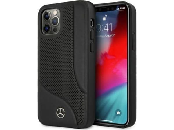 Mercedes lær perforert deksel for iPhone 12 Pro Max - svart