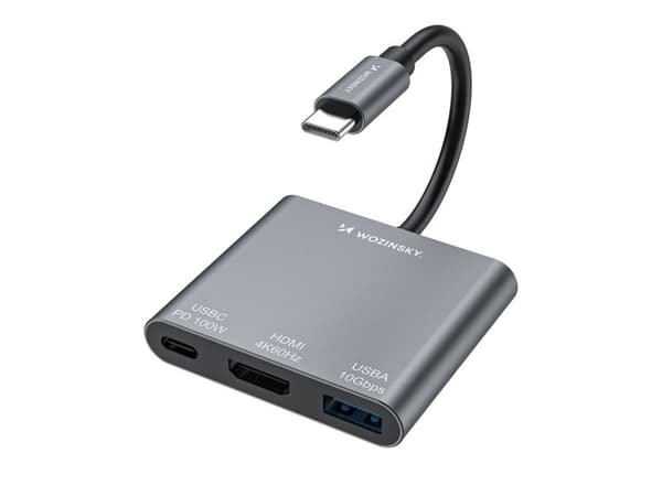 Wozinsky hub WHCH-01 USB-C PD 100W HDMI 4K@30Hz USB-A 10Gbps - grå