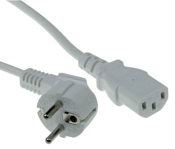 Nätkabel CEE 7/7 hane (vinklad) - C13 vit 5 m