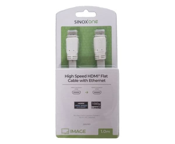 Sinox One HDMI™ Flat slim kabel. 1m. Hvit