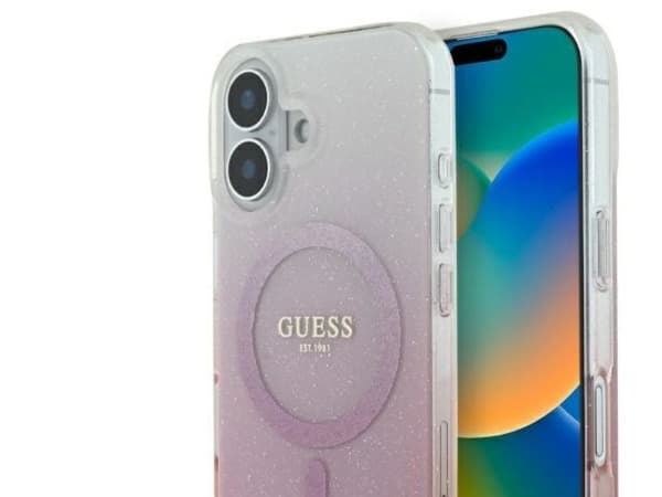 Guess IML glitter gradient MagSafe-deksel til iPhone 16 - rosa