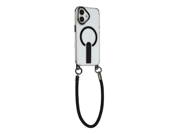 iPhone 17 case with stand, short strap (30 cm) and long strap (120 cm), compatible with MagSafe - black