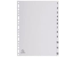 Register Exacompta, plast, A4, grå, 1-12